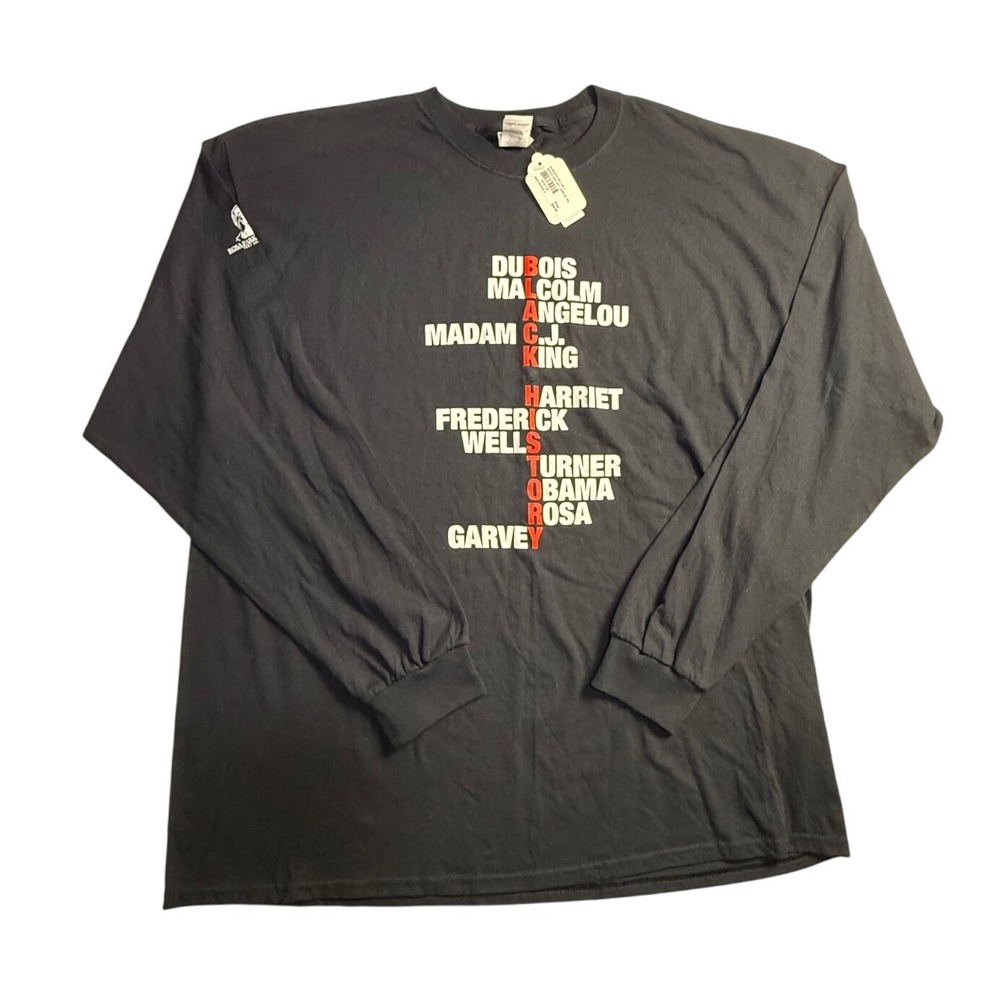Gildan Black History Graphic Long Sleeve T-Shirt Mens 2XL Black Cotton Tee-2330